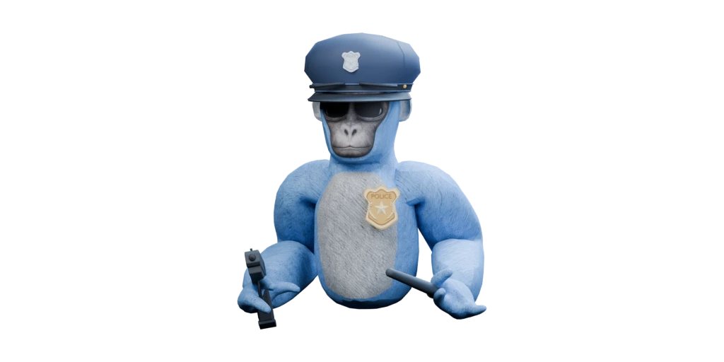 The new player model wearing the Police Set: navy cap, gold badge, baton and cosmetic pistol