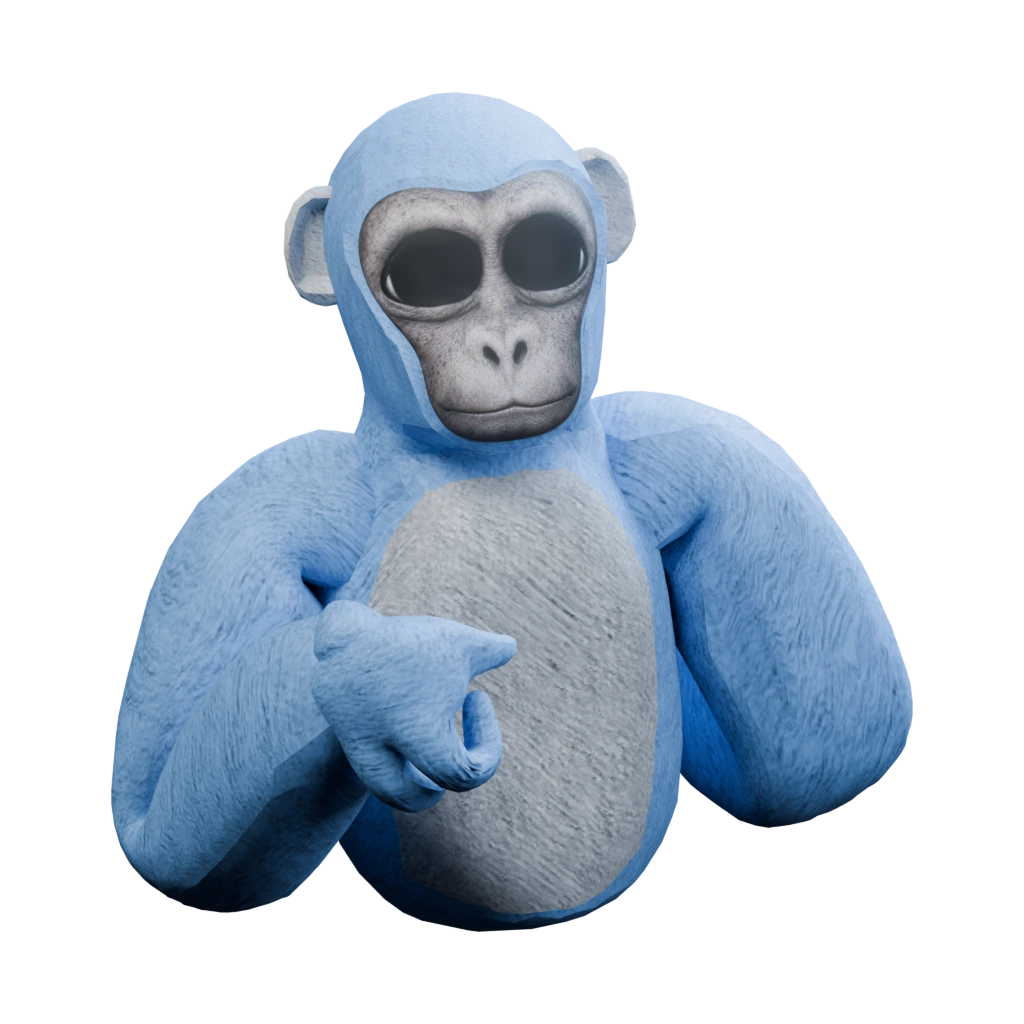 The blue Primal Apes character launching forward, with gray ears and chest